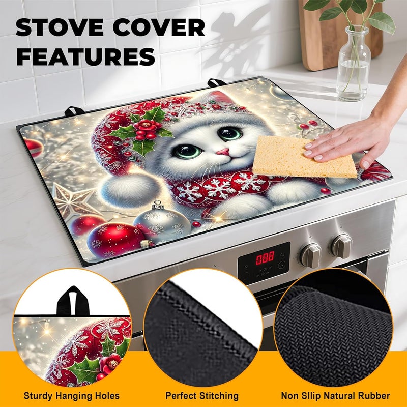 BVBOX Stove Top Cover Retro Flower Gas Stove Top Cover for Home Decoration Kitchen Pad Non-Stick Washable Cooktop Covers Countertop Protector Keep Stove Clean 28"x20" (Cat) - Image 2